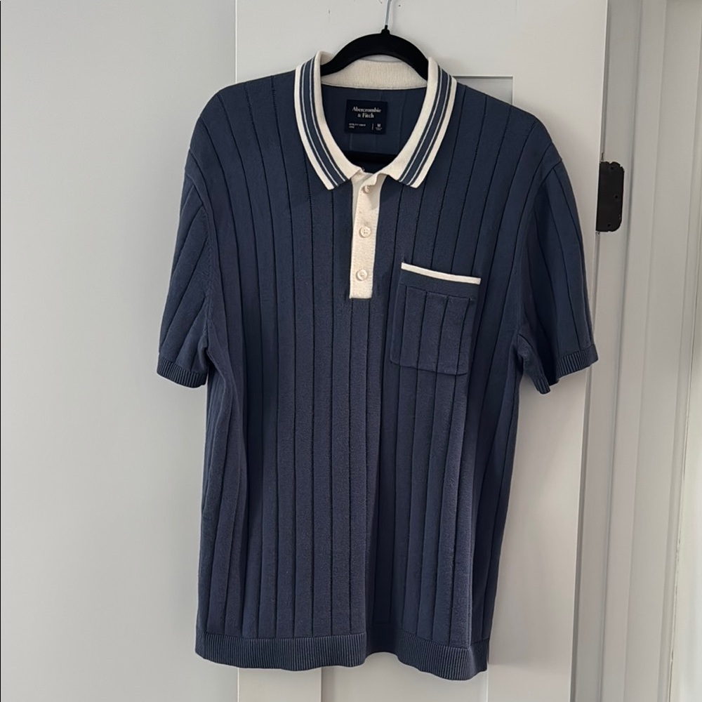 Abercrombie & Fitch Navy Blue Polo with Cream Trim